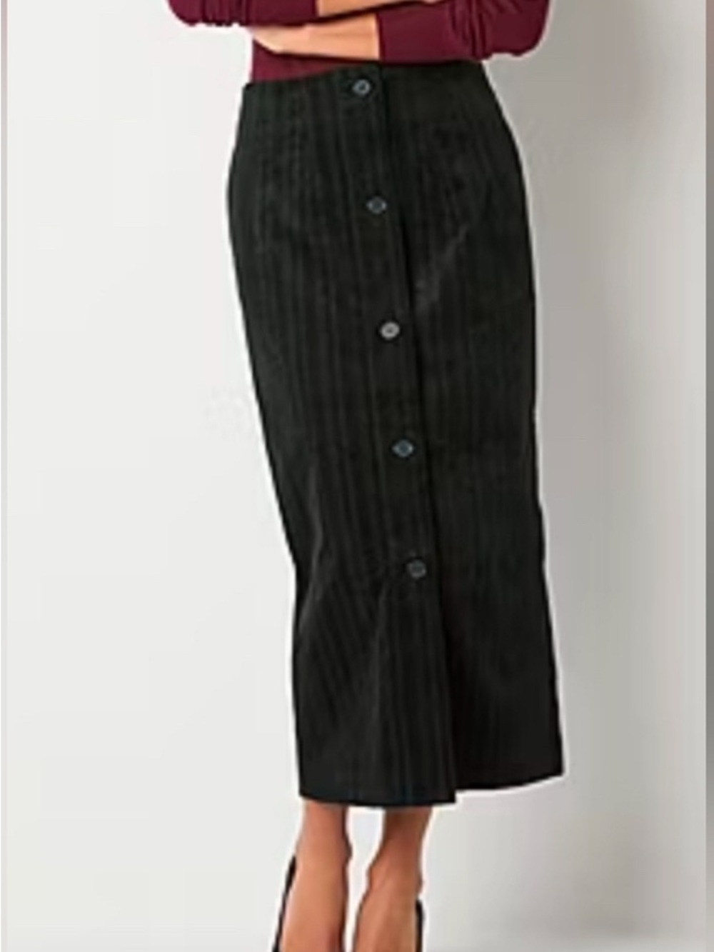 Worthington Black Button-Front Midi Skirt